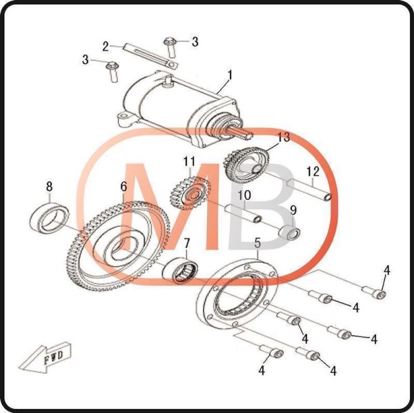(13) - Ingranaggio: motore a carburatore Linhai da 493 cc