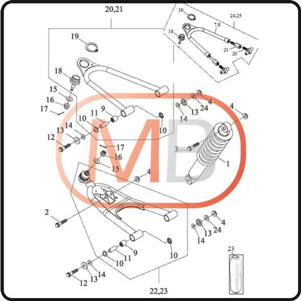 (23) - Lower right wishbone completely red - Access AMS 4.30 SX (CARBURETTOR) (RK3SP2117.....)