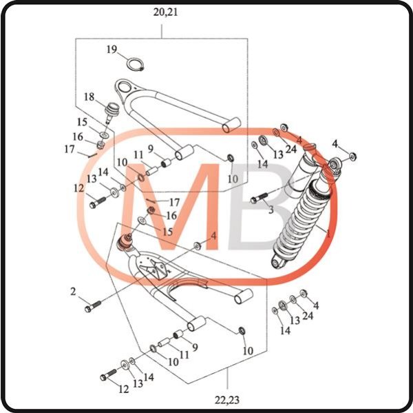 (23) - Dreieckslenker rechts unten komplett rot - Access AMS 480 / 4.38 SM
