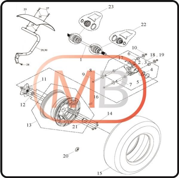 (19) - Wheel bearing housing rear right. - Shade Sport 850 LV EPS (from RK3AX3L248A000235)