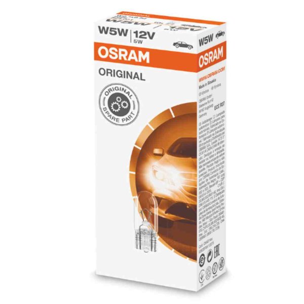 Osram Original W5W 12V 10 er Faltschachtel 2825 ECE W5W 12 Volt 5 Watt Schlusslicht/Kennzeichen/Blinker Seiten